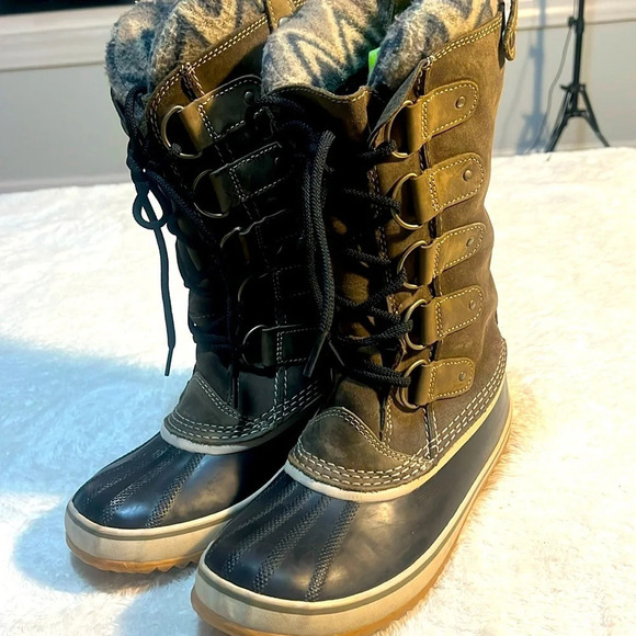 Sorel Women’s Sz 9.5 Joan Of Arctic Knit Army Green Snow Outdoor Winter Boots - Picture 2 of 16